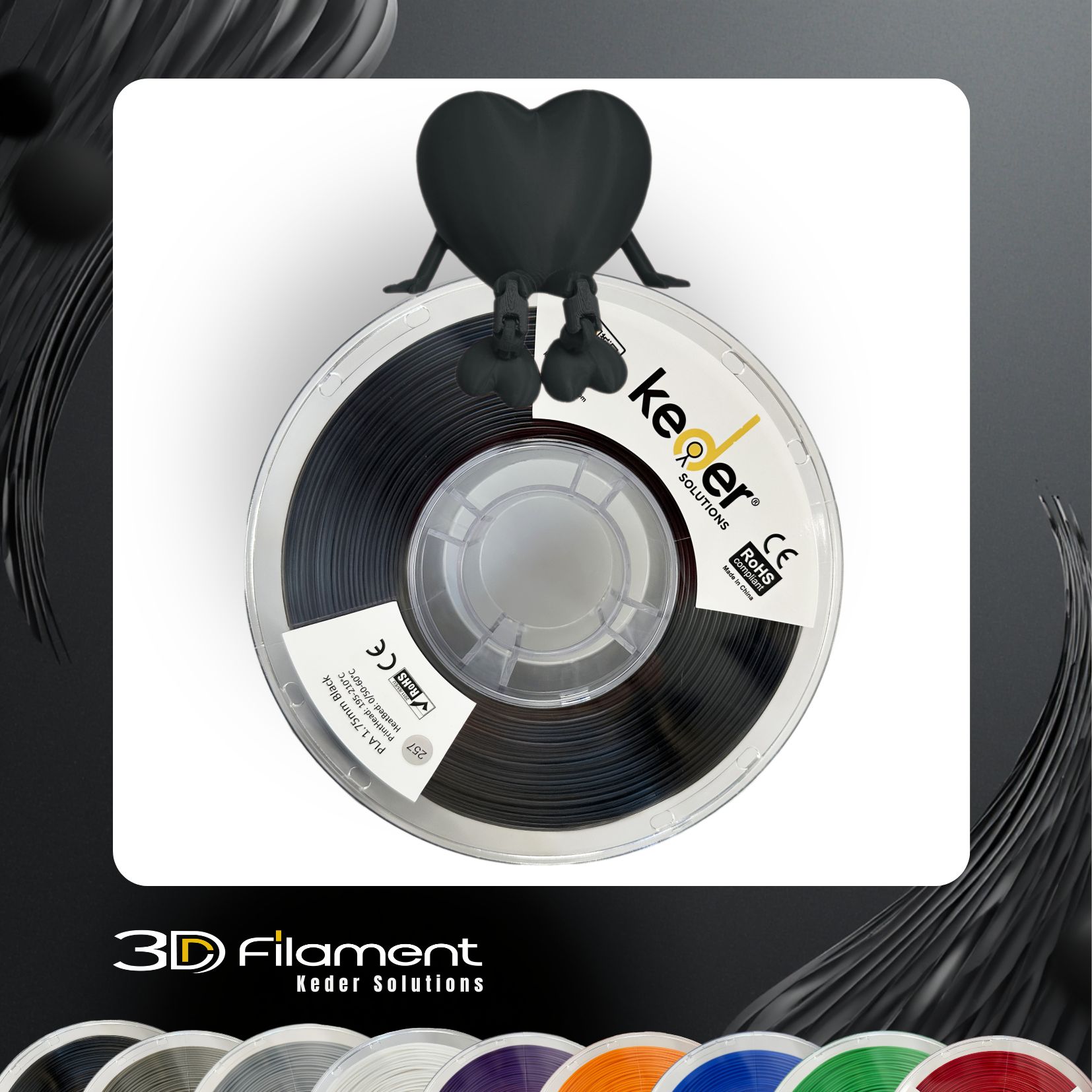 Keder PLA Filament 1.75mm Black 1KG Spool 3D Printing