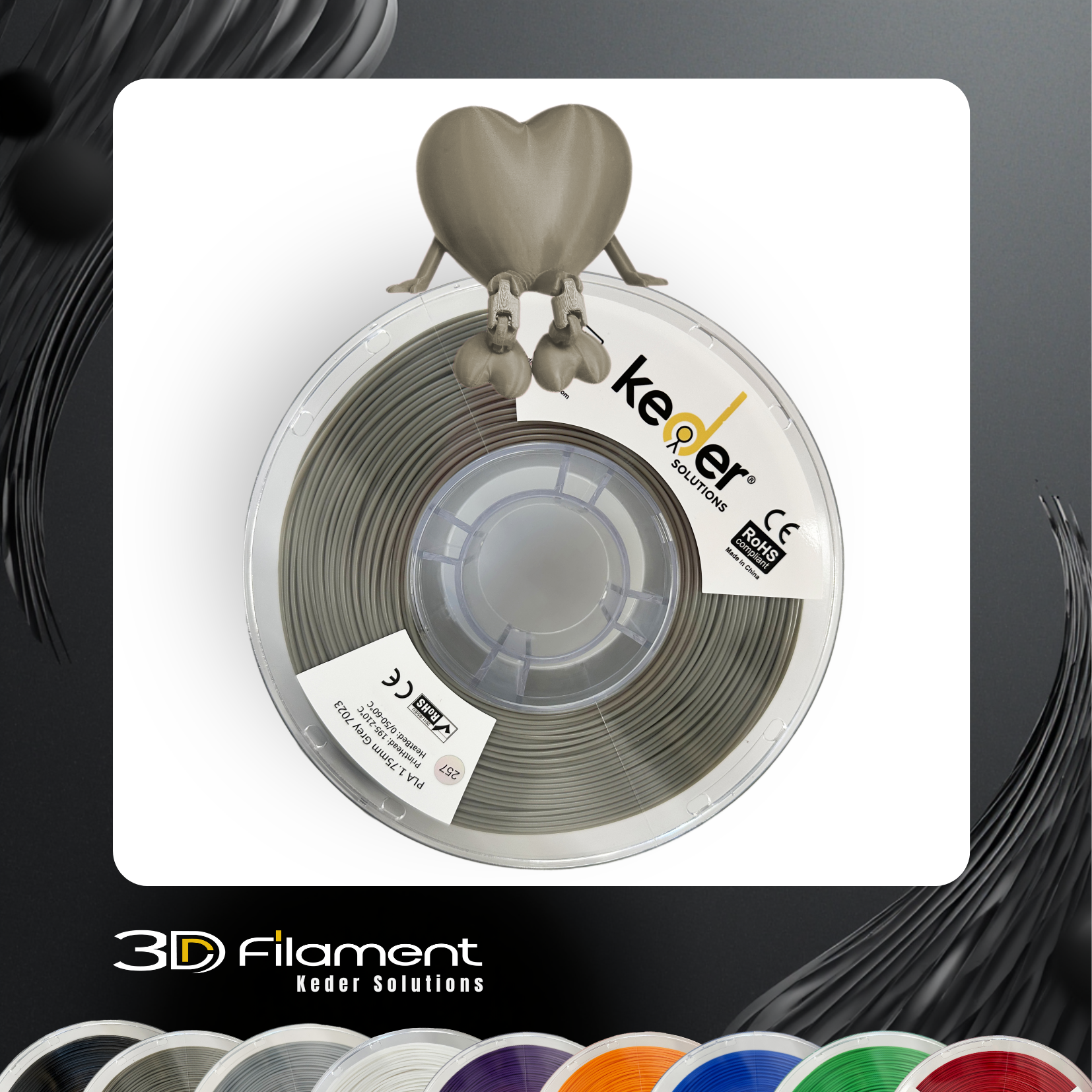 Keder PLA Filament 1.75mm Glossy Gray 1KG Spool 3D Printing