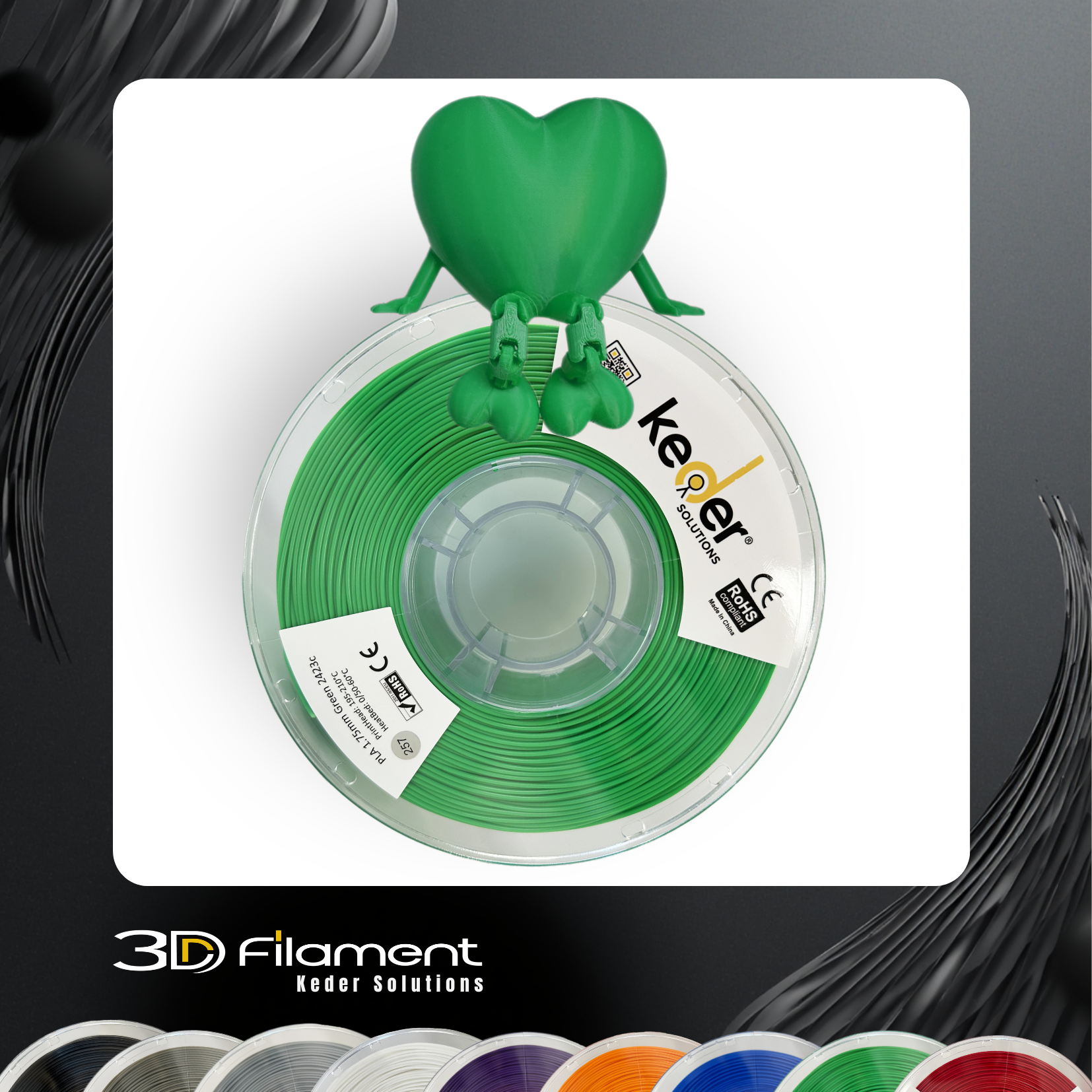 Keder PLA Filament 1.75mm Green 1KG Spool 3D Printing