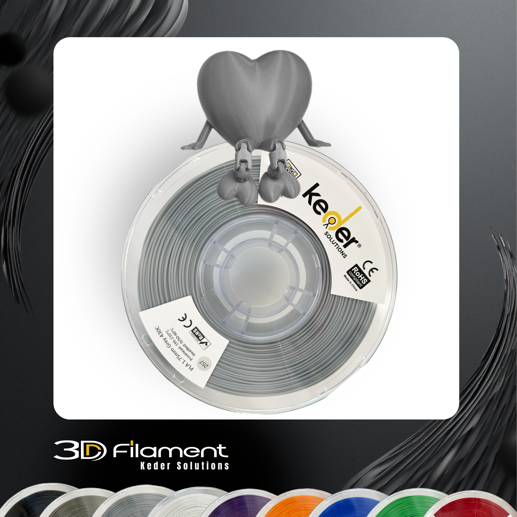 Keder PLA Filament 1.75mm Matte Gray 1KG Spool 3D Printing