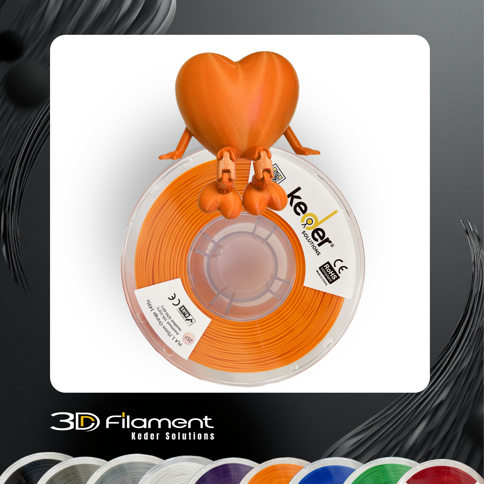 Keder PLA Filament 1.75mm Orange 1KG Spool 3D Printing