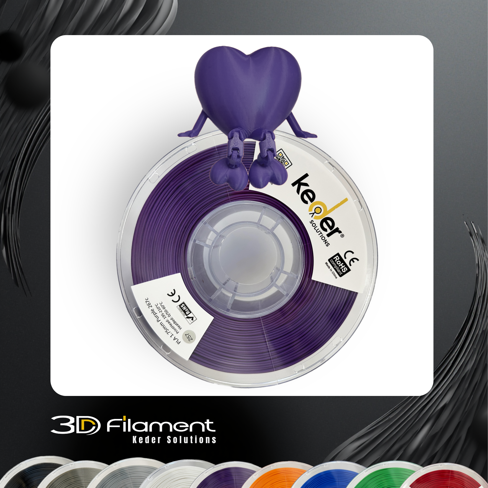 Keder PLA Filament 1.75mm Purple 1KG Spool 3D Printing