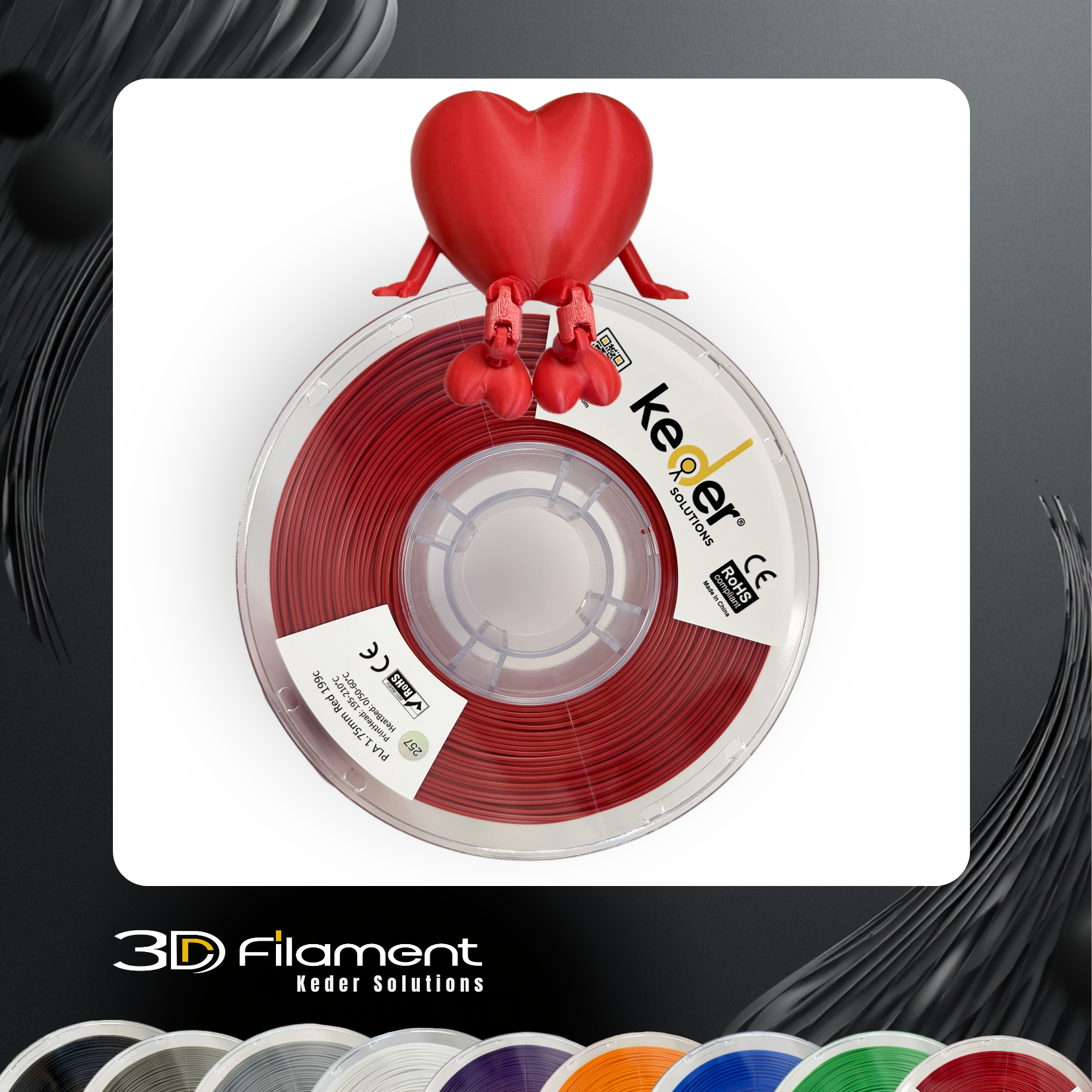 Keder PLA Filament 1.75mm Red 1KG Spool 3D Printing